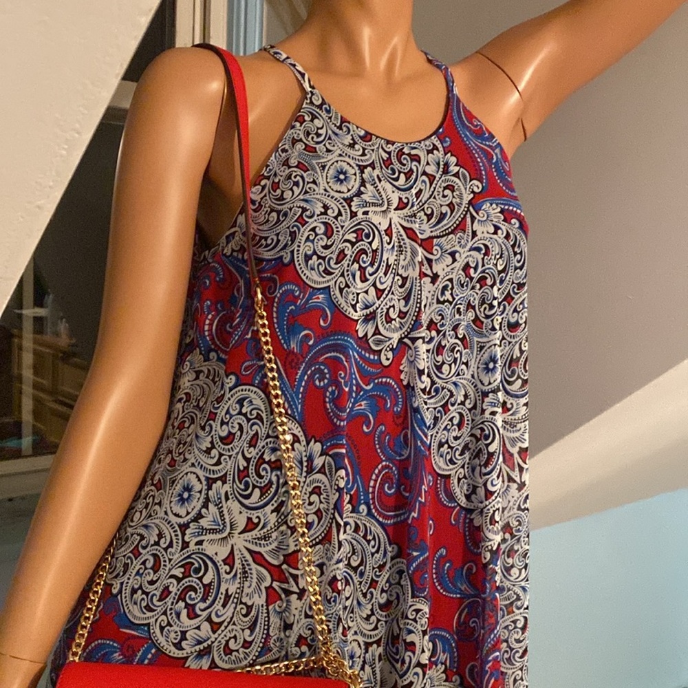 SUMMER DRESS by INC STRAPPY RED, WHITE & BLUE Hi Lo Lined Slip on NWT - Picture 2 of 8